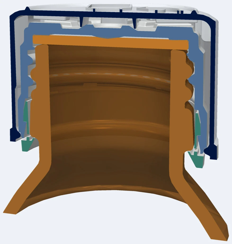 CRC 28 closure, section with liner and tamper-evident ring