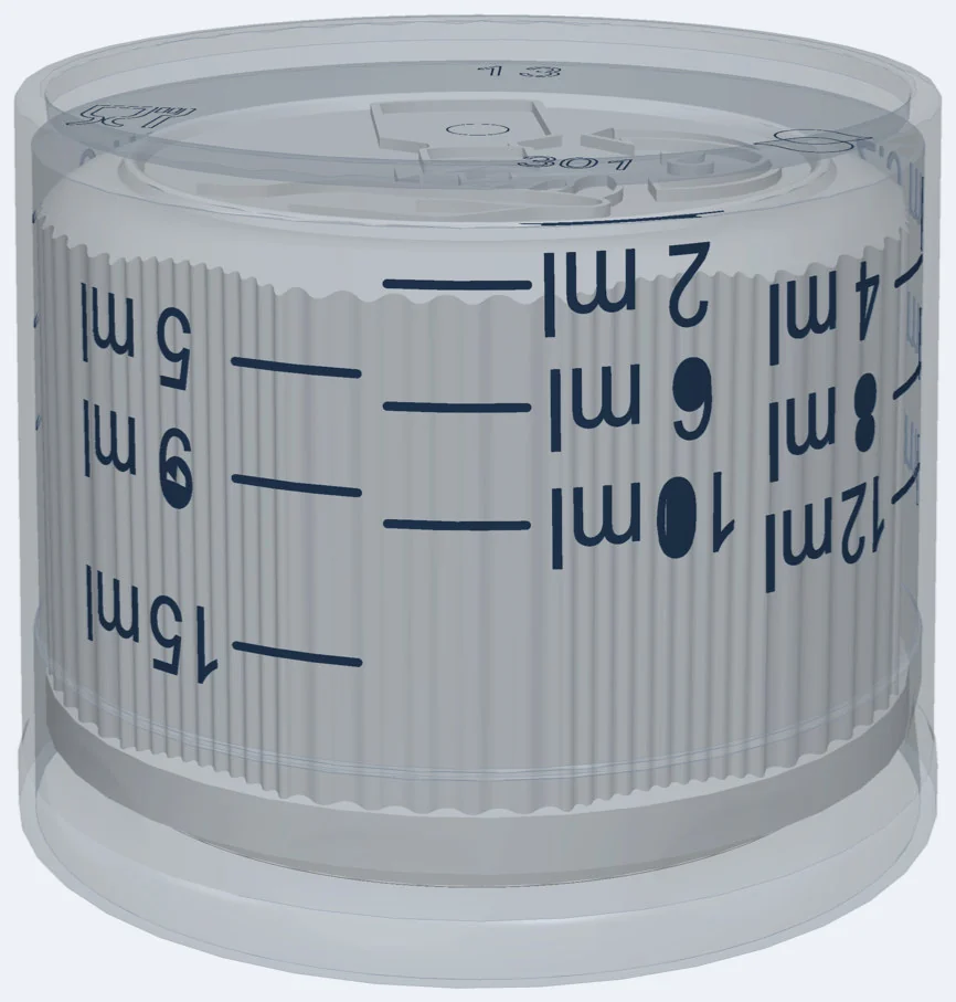 Measuring cup fitted over the CRC 28 closure